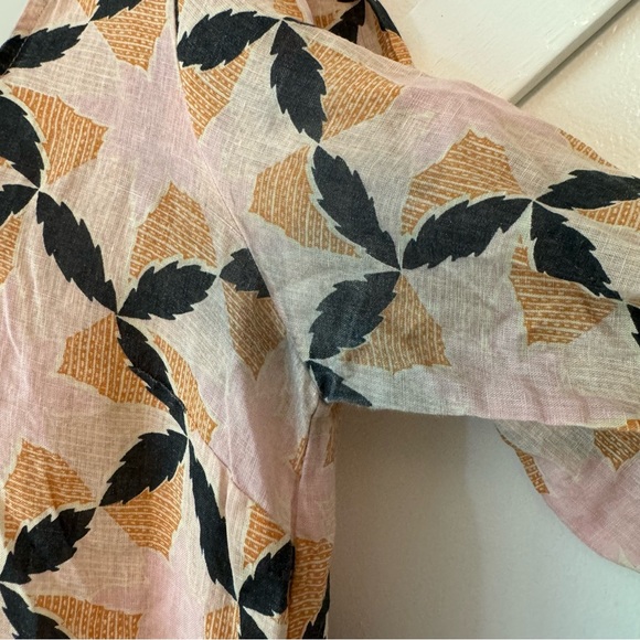 The Odells Lyla Geometric Floral Print Puff Sleeve Square Neck Linen Midi Dress - Picture 7 of 11